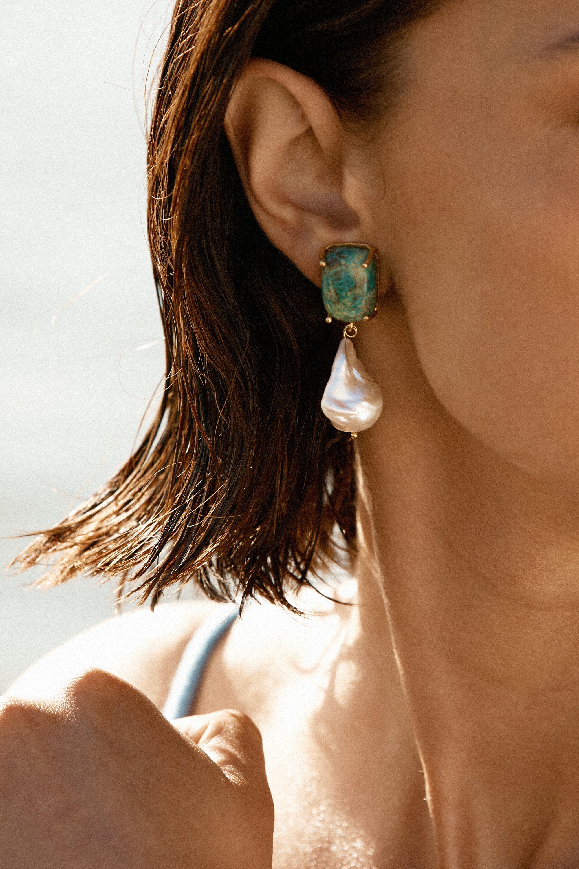 Designer Pearl Turquoise Piccola Earrings by Christie Nicolaides